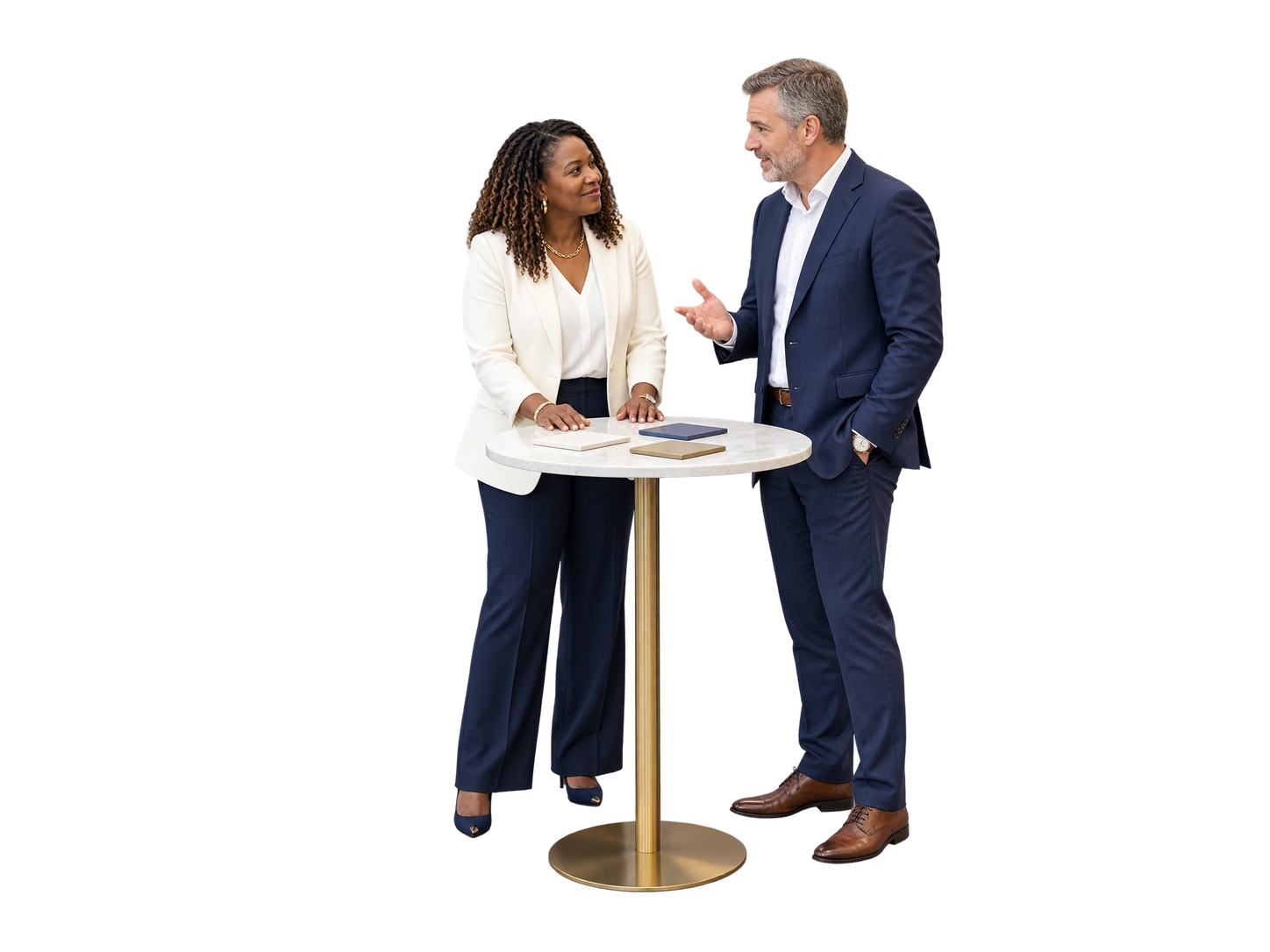 Two business leaders discussing an applied research plan