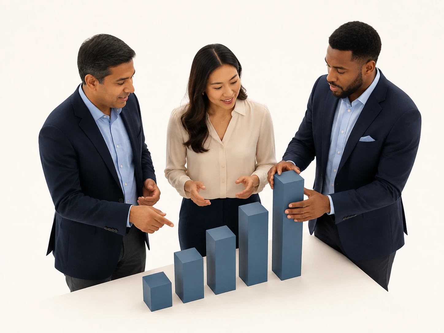 Executives collaborating with a business analytics model