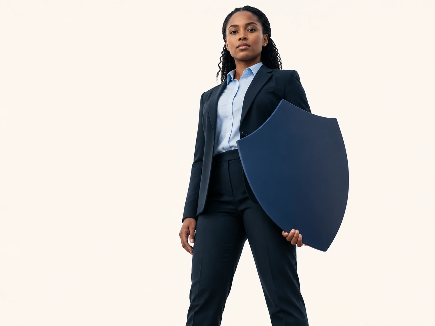 A cyber security professional holding a protective shield