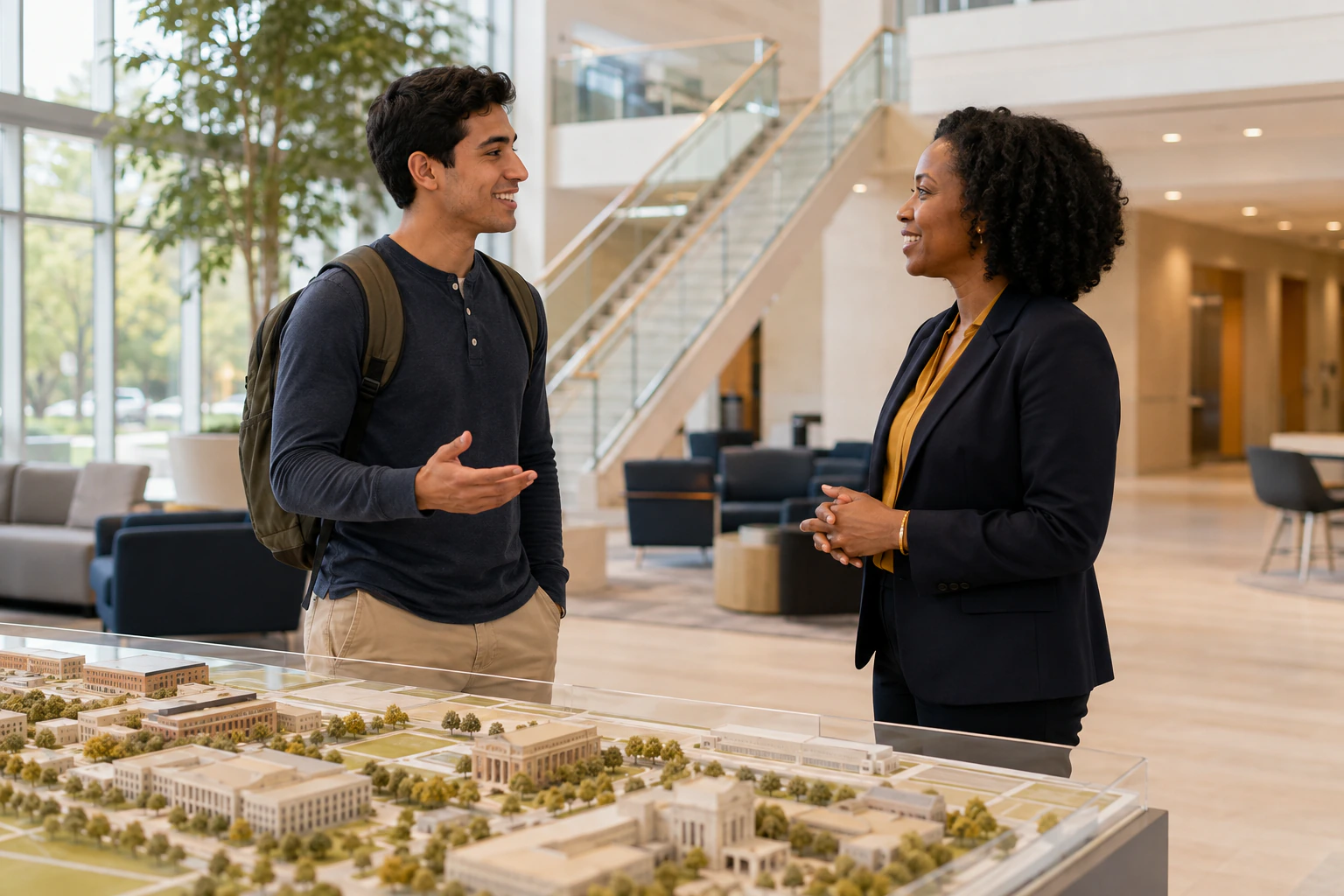 An applicant speaking with an adviser in a United States university
