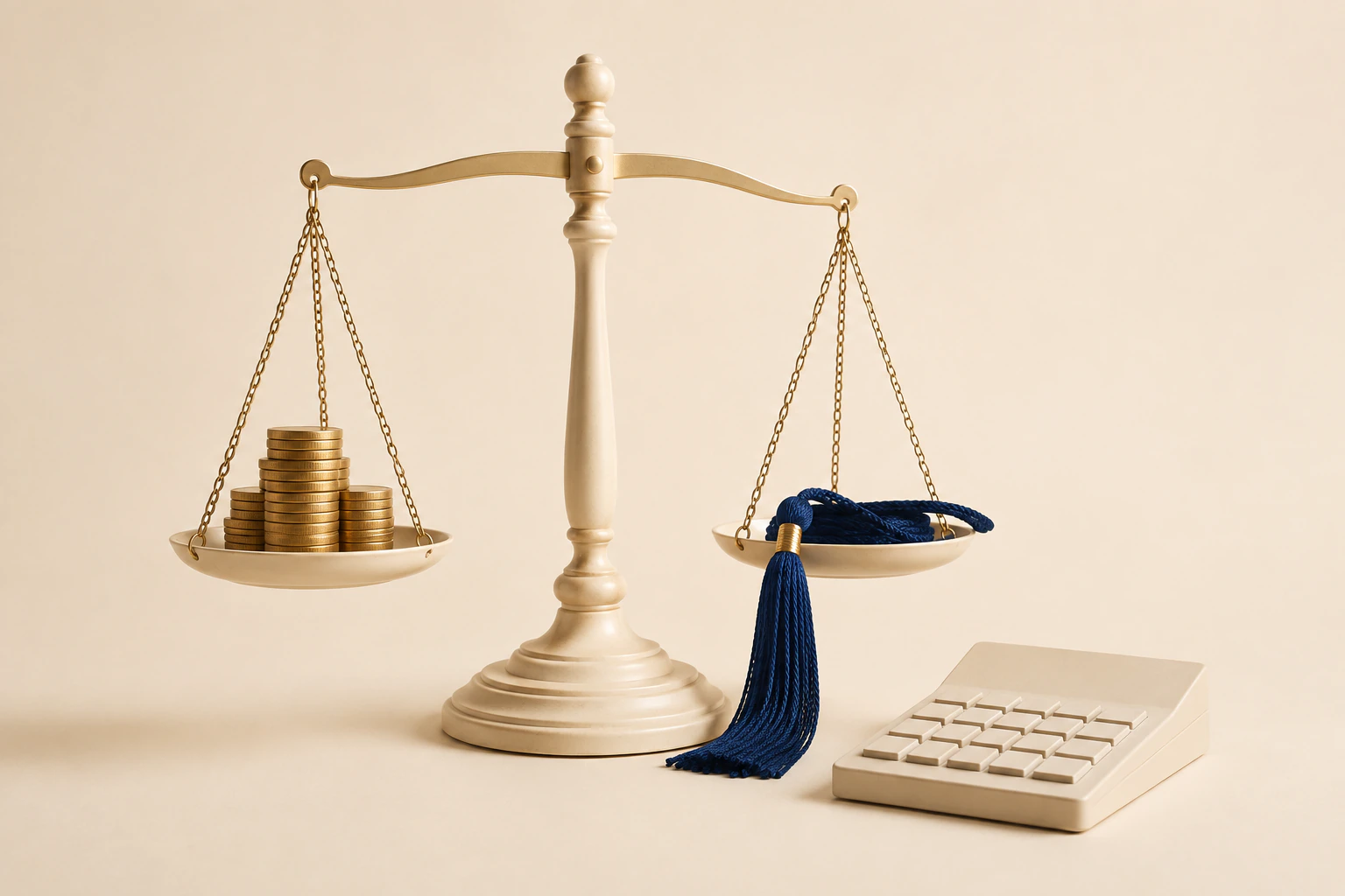 A balance comparing study costs with a doctoral qualification