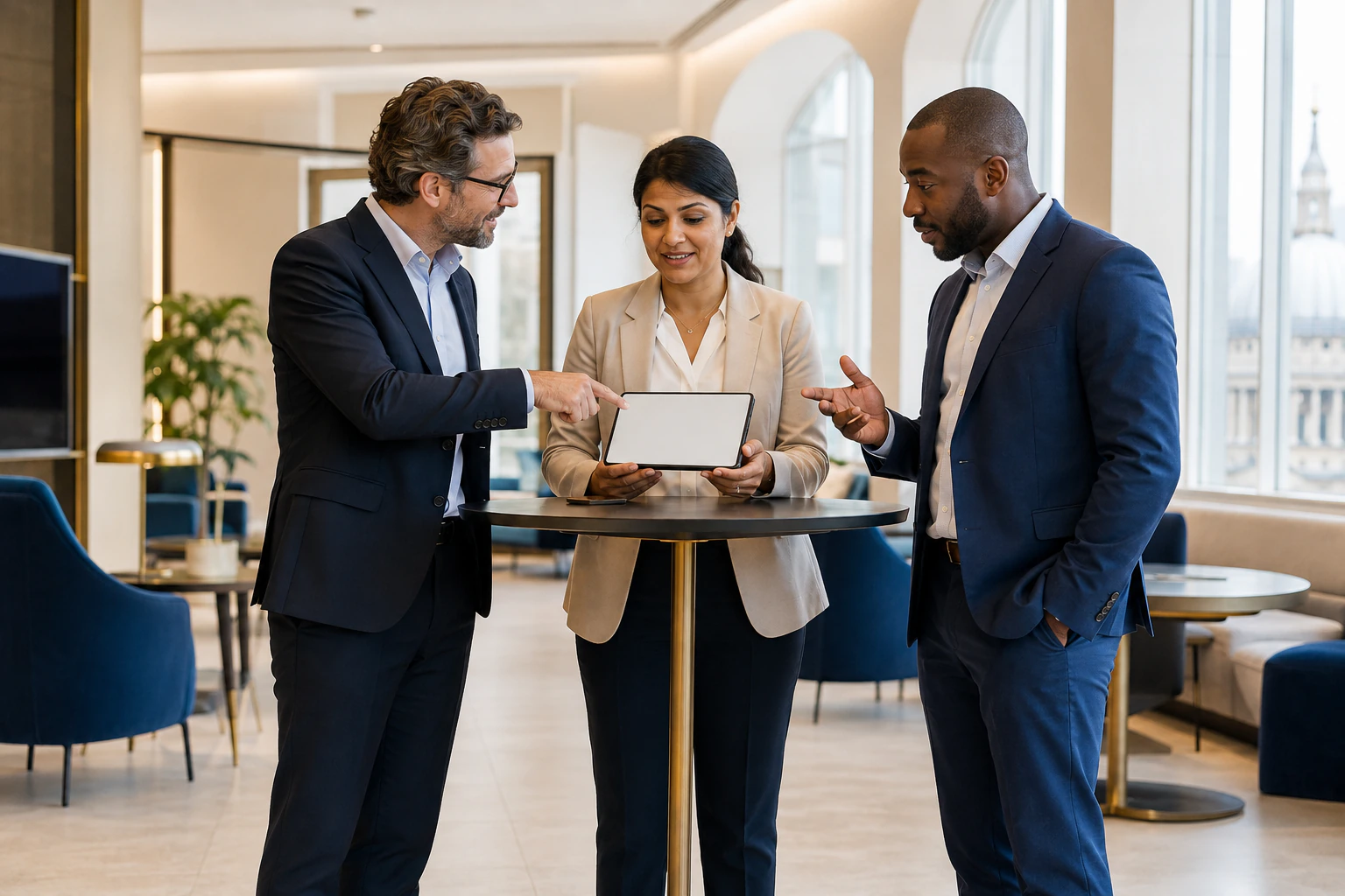 Experienced professionals collaborating during executive study